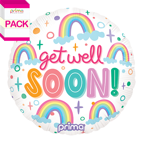 [PF-GWRB-18-50-1-BAND] 18” Round Get Well Soon Rainbows (Pack of 5) - Prima