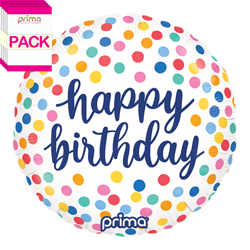 [PF-BDCF-18-50-1-BAND] 18” Round Happy Birthday Colorful Confetti (Pack of 5) - Prima