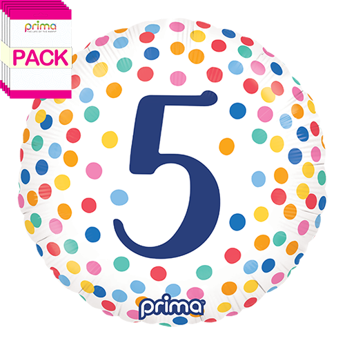 [PF-BDC5-18-50-1-BAND] 18” Round Happy Birthday Colorful Confetti 5 (Pack of 5) - Prima
