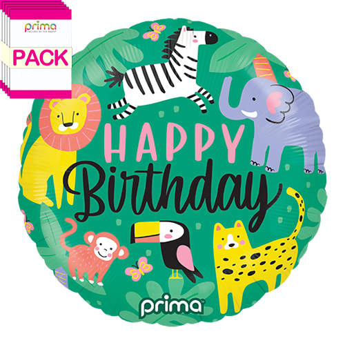 [PF-BDJG-18-50-1-BAND] 18” Round Happy Birthday Jungle (Pack of 5) - Prima