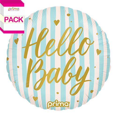 [PF-HBBL-18-50-1-BAND] 18” Round Hello Baby Blue Stripes (Pack of 5) - Prima