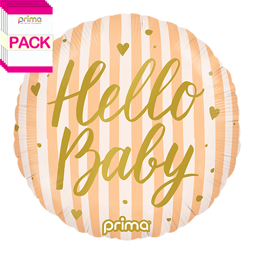 [PF-HBPH-18-50-1-BAND] 18” Round Hello Baby Peach Stripes (Pack of 5) - Prima