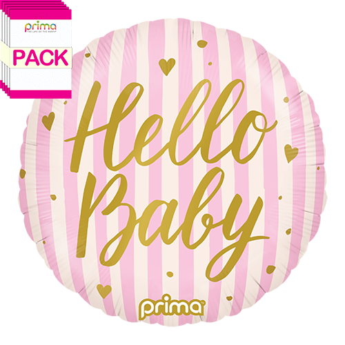 [PF-HBPK-18-50-1-BAND] 18” Round Hello Baby Pink Stripes (Pack of 5) - Prima