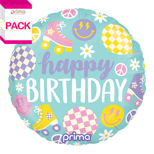 [PF-RSKT-18-50-1-BAND] 18” Round Retro Skates Birthday (Pack of 5) - Prima