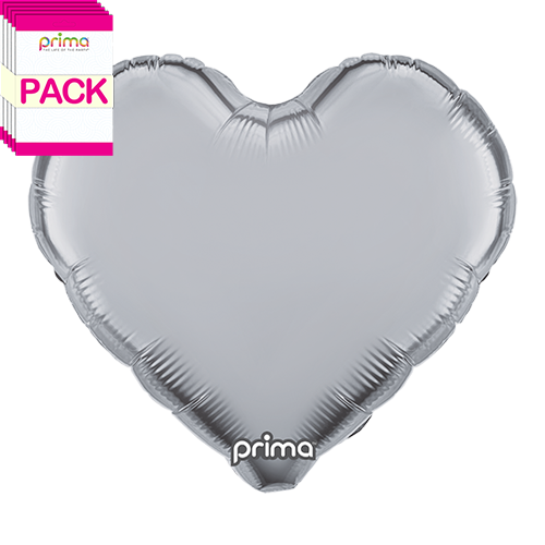 [PF-SVHT-18-50-1-BAND] 18” Silver Heart (Pack of 5) - Prima