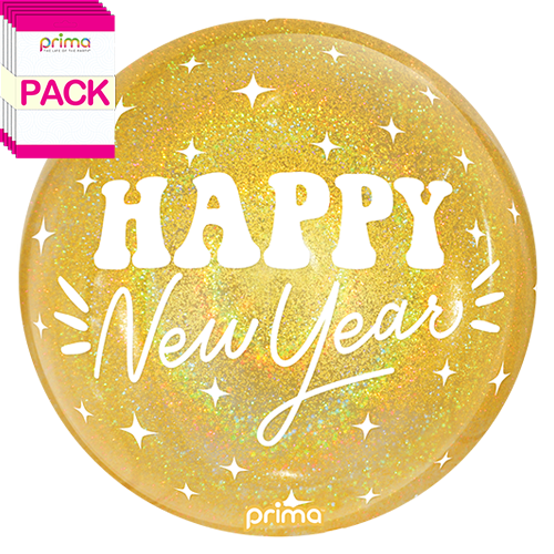 [PS-NYGL-20-50-1-BAND] 20" Happy New Year Gold Glitter Sphere (Pack of 10) - Prima