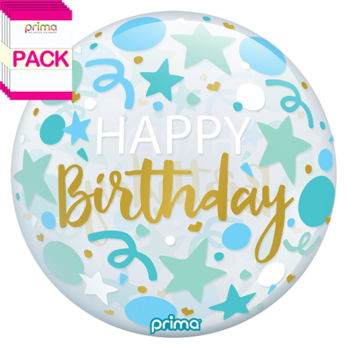 [PS-BSTR-22-50-1-BAND] 20” Blue Stars Happy Birthday Sphere (Pack of 10) - Prima
