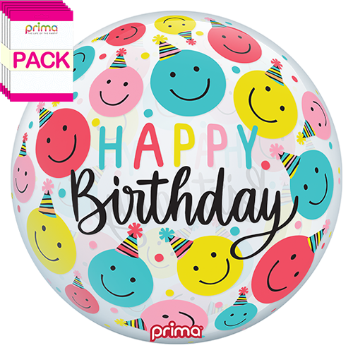 [PS-SFBH-22-50-1-BAND] 20” Smiley Party Hats Birthday Sphere (Pack of 10) - Prima