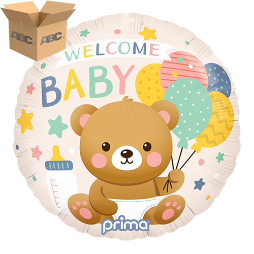 [PF-0032-18-50-1-CASE] 18" Welcome Baby Bear & Balloons  (Case of 50) - Prima