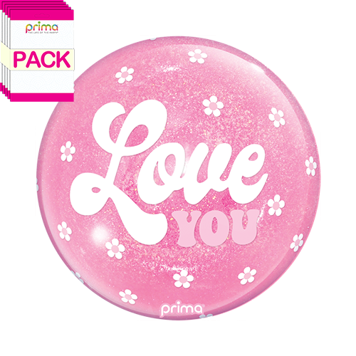 [PS-0104-10-50-1-BAND] 10" Air-Filled Love You Flowers Light Pink Glitter Sphere (Pack of 5) - Prima