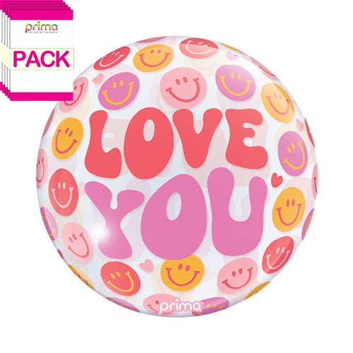 [PS-0169-10-50-1-BAND] 10" Air-Filled Love You Smile Faces Sphere (Pack of 5) - Prima