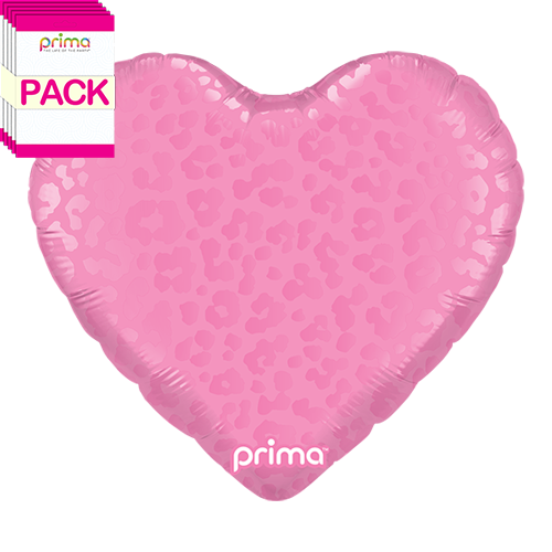 [PD-0078-18-50-1-BAND] 18" Heart Dark Pink Matte & Shiny Leopard Print (Pack of 5) - Prima