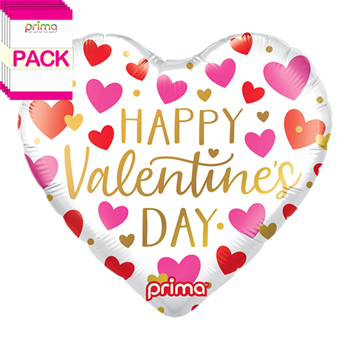 [PF-0070-18-50-1-BAND] 18" Heart Happy Valentine's Day Red, Pink, & Gold Hearts (Pack of 5) - Prima