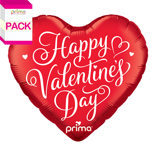 [PF-0071-18-50-1-BAND] 18" Heart Happy Valentine's Day Script (Pack of 5) - Prima