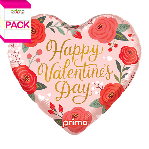 [PF-0072-18-50-1-BAND] 18" Heart Happy Valentine's Day Trendy Roses (Pack of 5) - Prima