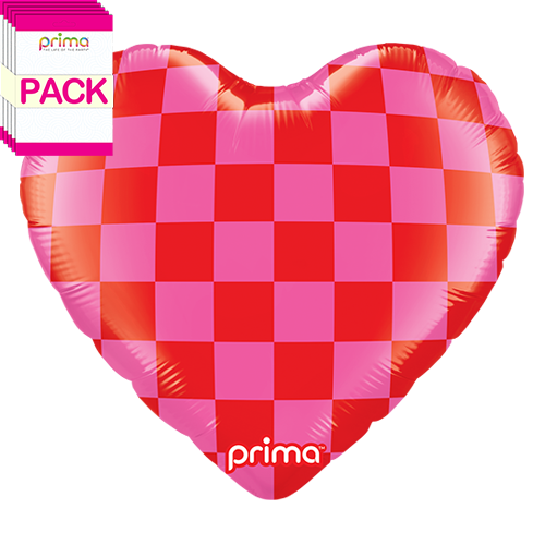 [PD-0077-18-50-1-BAND] 18" Heart Red & Pink Checker (Pack of 5) - Prima