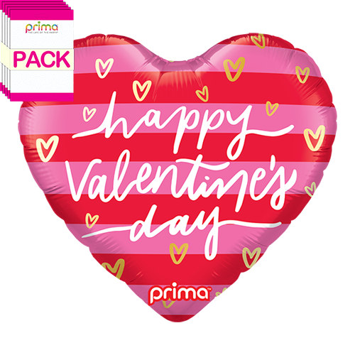 [PF-0079-18-50-1-BAND] 18" Heart Valentine Pink & Red Stripes (Pack of 5) - Prima