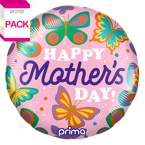 [PF-0148-18-50-1-BAND] 18" Round Colorful Butterflies Happy Mother's Day (Pack of 5) - Prima