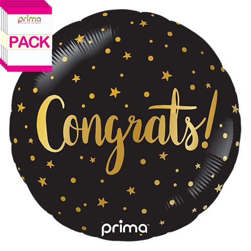 [PF-0160-18-50-1-BAND] 18" Round Congrats Gold Stars (Pack of 5) - Prima