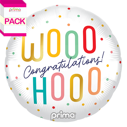 [PF-0158-18-50-1-BAND] 18" Round Woohoo Congratulations Colorful Dots (Pack of 5) - Prima