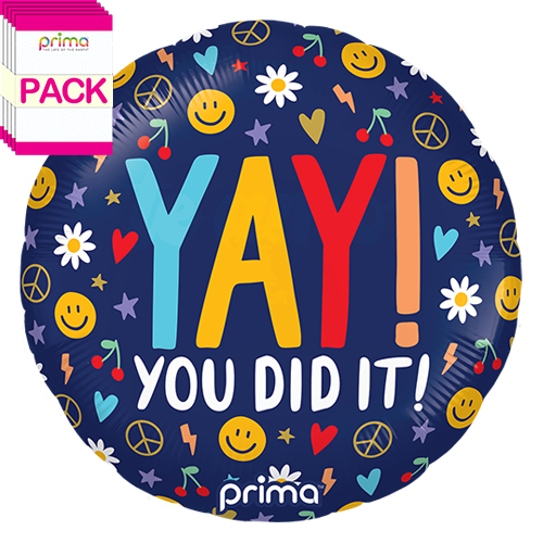 [PF-0156-18-50-1-BAND] 18" Round Yay You Did It Groovy Icons (Pack of 5) - Prima