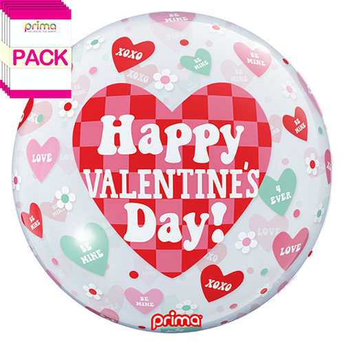 [PS-0106-20-50-1-BAND] 20" Happy Valentine's Day Checker Heart Sphere (Pack of 5) - Prima