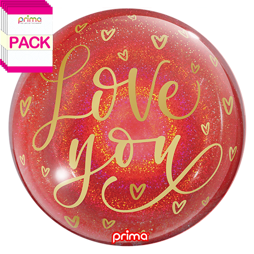 [PS-0105-20-50-1-BAND] 20" Love You Gold Hearts Red Glitter Sphere (Pack of 5) - Prima
