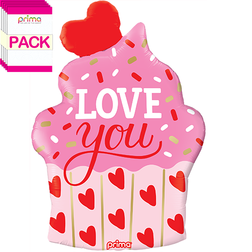 [PF-0100-35-50-1-BAND] 35" Love You Cupckake Shape (Pack of 5) - Prima