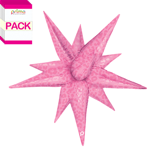 [PD-0090-40-50-1-BAND] 40" Dark Pink Matte & Shiny Leopard Print Starburst (Pack of 5) - Prima