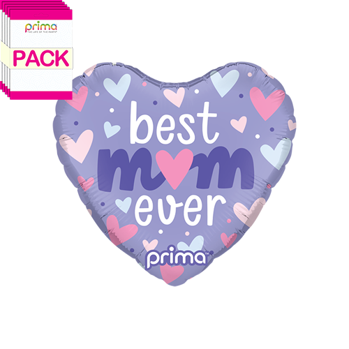 [PF-0150-9-50-6-BAND] 9" Heart Best Mom Ever Pastel Hearts (Pack of 5) - Prima