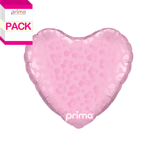 [PD-0086-9-50-6-BAND] 9" Heart Light Pink Matte & Shiny Leopard Print (Pack of 5) - Prima