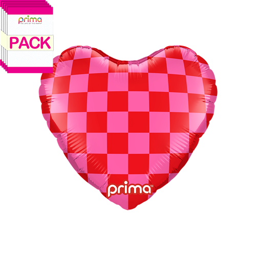 [PD-0085-9-50-6-BAND] 9" Heart Red & Pink Checker (Pack of 5) - Prima