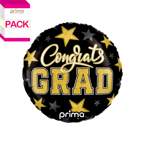 [PF-0162-9-50-6-BAND] 9" Round Air-Filled Congrats Grad Patches (Pack of 5) - Prima