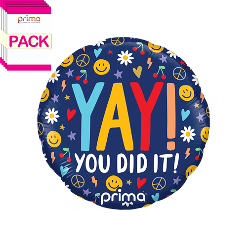 [PF-0155-9-50-6-BAND] 9" Round Air-Filled Yay You Did It Groovy Icons (Pack of 5) - Prima