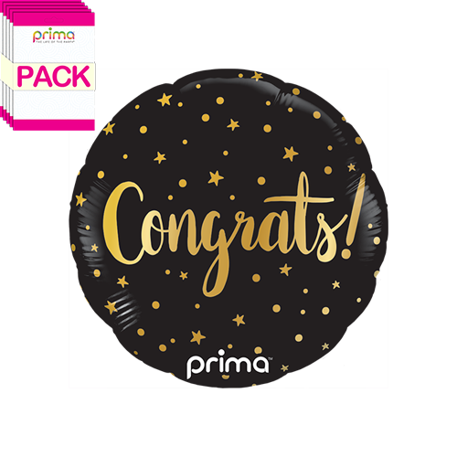 [PF-0159-9-50-6-BAND] 9" Round Air-filled Congrats Gold Stars (Pack of 5) - Prima
