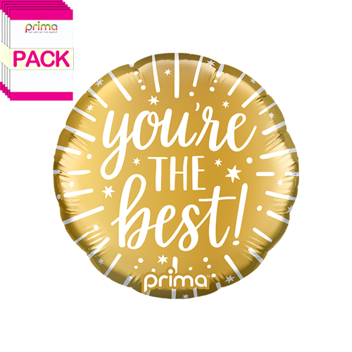 [PF-0165-9-50-6-BAND] 9" Round Air-filled You're the Best Gold (Pack of 5) - Prima