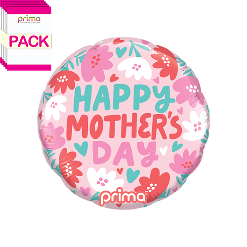 [PF-0152-9-50-6-BAND] 9" Round Happy Mother's Day Hearts & Daisies (Pack of 5) - Prima