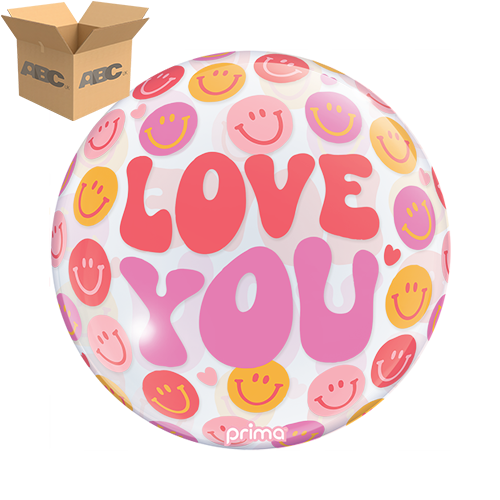 [PS-0169-10-50-1-CASE] 10" Air-Filled Love You Smile Faces Sphere (Case of 50) - Prima