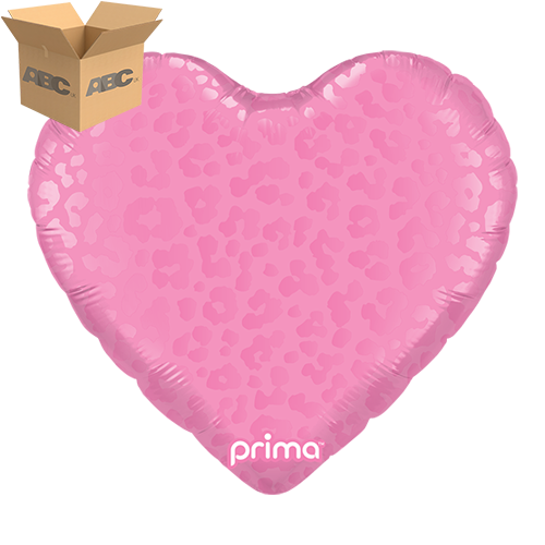 [PD-0078-18-50-1-CASE] 18" Heart Dark Pink Matte & Shiny Leopard Print (Case of 50) - Prima