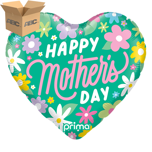 [PF-0154-18-50-1-CASE] 18" Heart Happy Mother's Day Ditsy Floral (Case of 50) - Prima