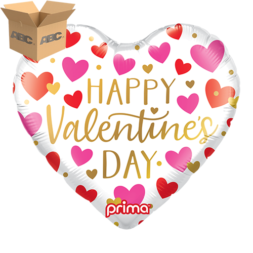 [PF-0070-18-50-1-CASE] 18" Heart Happy Valentine's Day Red, Pink, & Gold Hearts (Case of 50) - Prima