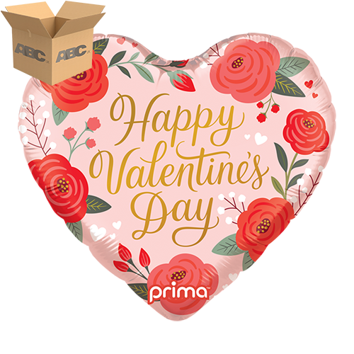[PF-0072-18-50-1-CASE] 18" Heart Happy Valentine's Day Trendy Roses (Case of 50) - Prima