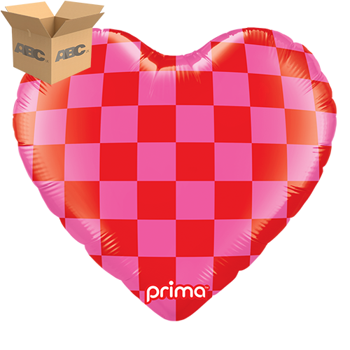 [PD-0077-18-50-1-CASE] 18" Heart Red & Pink Checker (Case of 50) - Prima