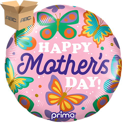 [PF-0148-18-50-1-CASE] 18" Round Colorful Butterflies Happy Mother's Day (Case of 50) - Prima