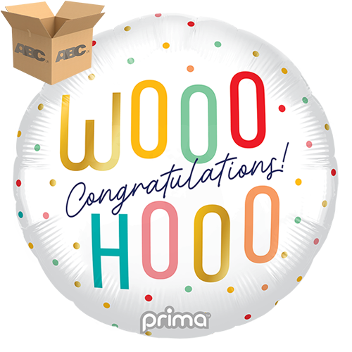 [PF-0158-18-50-1-CASE] 18" Round Woohoo Congratulations Colorful Dots (Case of 50) - Prima