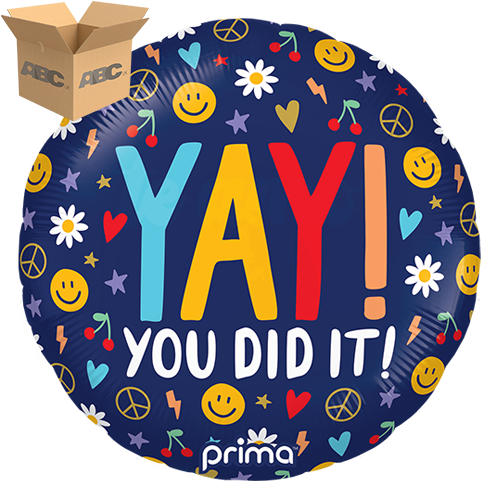 [PF-0156-18-50-1-CASE] 18" Round Yay You Did It Groovy Icons (Case of 50) - Prima