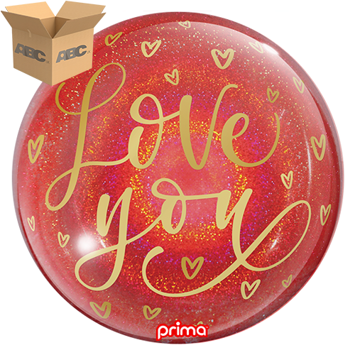[PS-0105-20-50-1-CASE] 20" Love You Gold Hearts Red Glitter Sphere (Case of 50) - Prima
