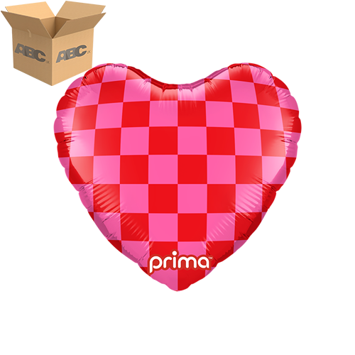 [PD-0085-9-50-6-CASE] 9" Heart Red & Pink Checker (Case of 50) - Prima