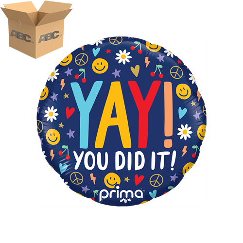 [PF-0155-9-50-6-CASE] 9" Round Air-Filled Yay You Did It Groovy Icons (Case of 50) - Prima