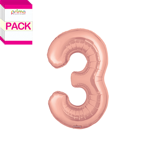 [PF-RGD3-16-50-2-BAND] 16" Rose Gold Number 3 (Pack of 5) - Prima